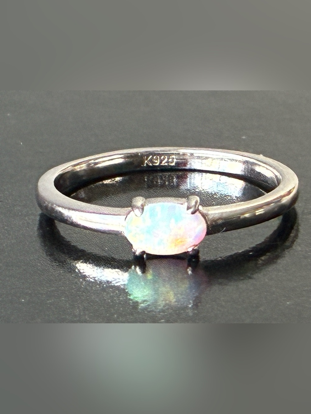 Sterling Silver Opal Solitaire Ring - White Opal Sz 7